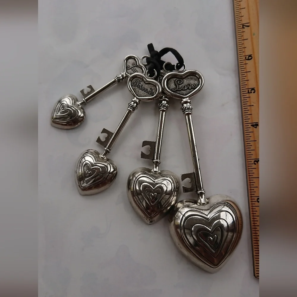 4 Measuring Spoons- Key Hearts Silver Tone